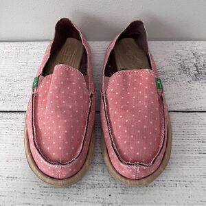 Sanuk Pink Polka-Dot Slip On Shoes‎ Size 8